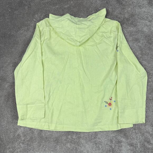 CJ Banks Blouse Linen Hooded Size X 14W Green NWT Floral Embroidered Button Up - Picture 3 of 6